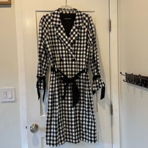 Who What Wear Black/White Checkered Double Breasted 3/4 Length Trench Coat small